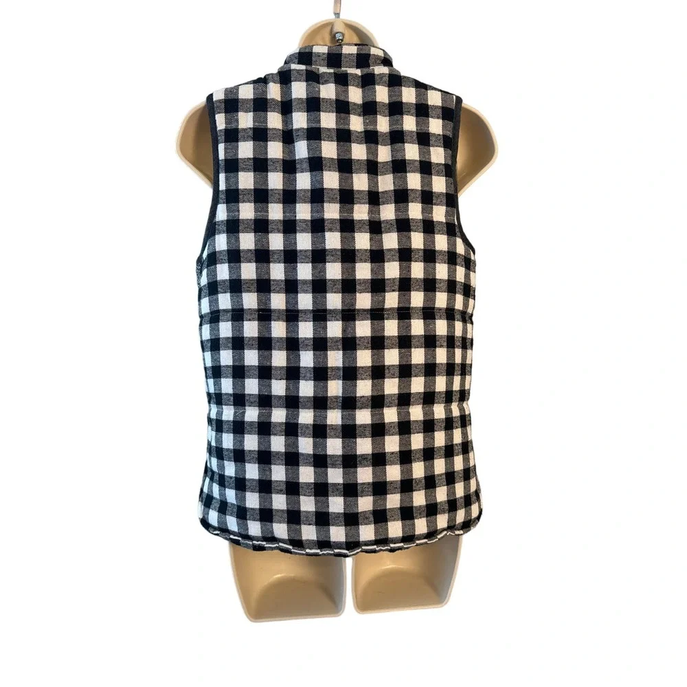 En‎ Creme Buffalo Plaid Sherpa Lined Puffer Vest Black White Bandana Side Small